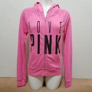 Victoria's Secret PINK hoodie Small Love PINK logo graphic slogan zip up lounge
